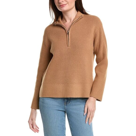 English Factory Sweaters - English Factory Womens  Collared 1/2-Zip Sweater, Brown